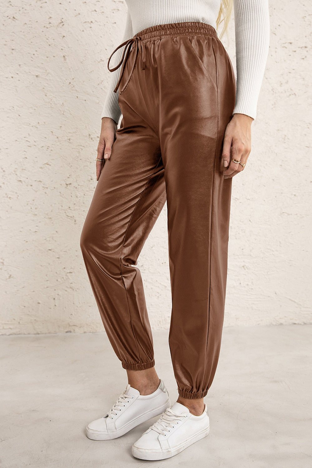 Elastic Waist PU Leather Joggers - Brinxx Couture