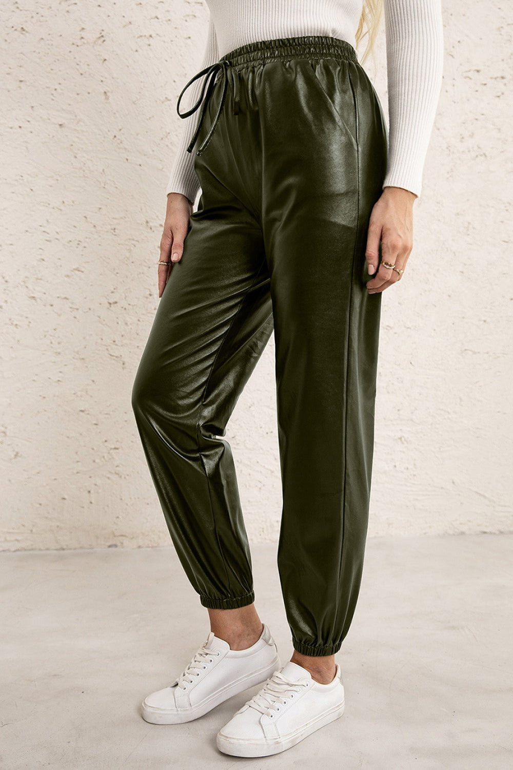 Elastic Waist PU Leather Joggers - Brinxx Couture