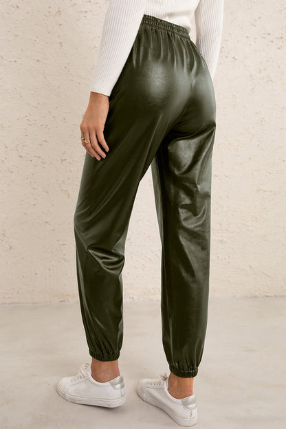 Elastic Waist PU Leather Joggers - Brinxx Couture