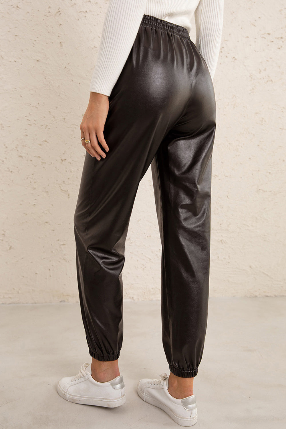 Elastic Waist PU Leather Joggers - Brinxx Couture