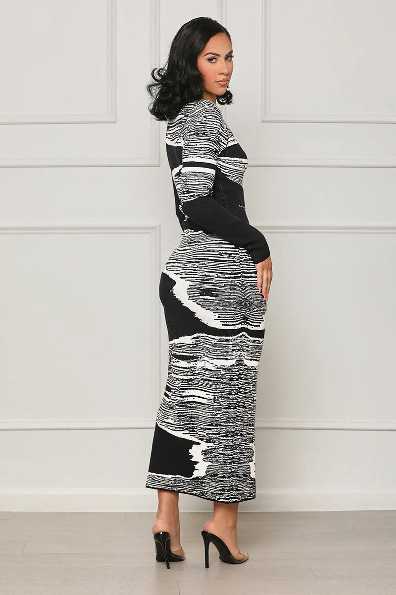 Elegant Monochrome Striped Maxi Dress - Brinxx Couture