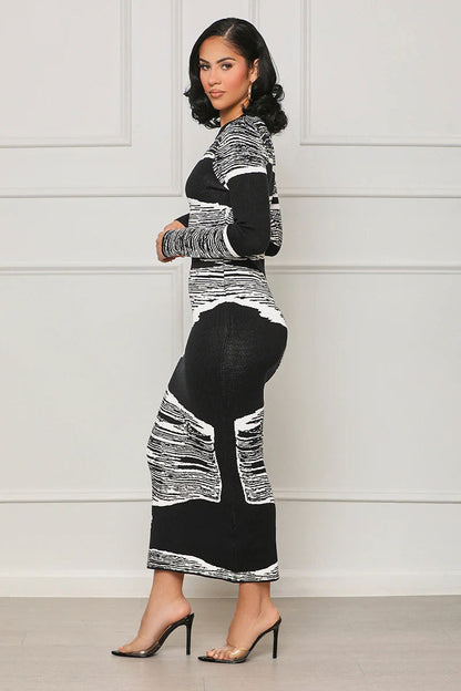 Elegant Monochrome Striped Maxi Dress - Brinxx Couture