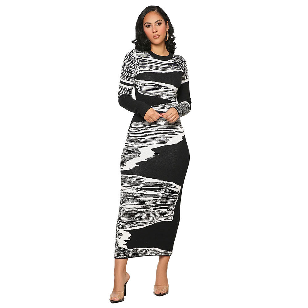 Elegant Monochrome Striped Maxi Dress - Brinxx Couture