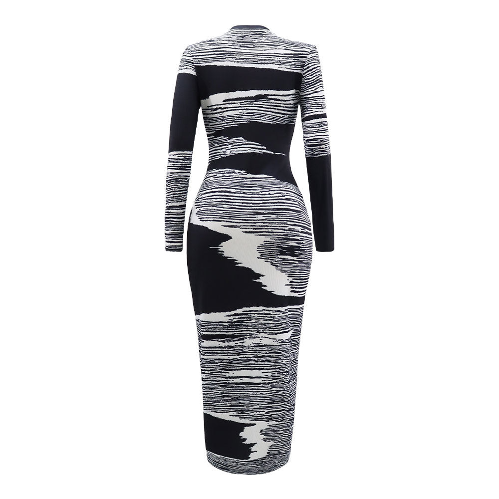 Elegant Monochrome Striped Maxi Dress - Brinxx Couture