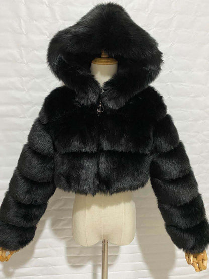 A stylish Faux Fur Cropped Coat for women. this piece adds a touch of elegance to your outfit - Brinxx Couture