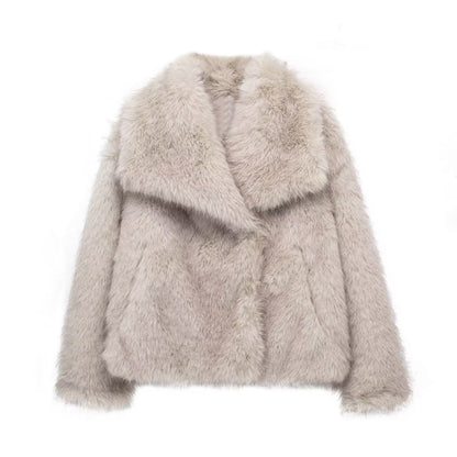 A stylish Faux Fur Large Collared Coat for women. this piece adds a touch of elegance to your outfit - Brinxx Couture