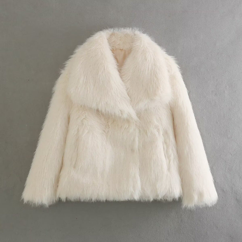 A stylish Faux Fur Large Collared Coat for women. this piece adds a touch of elegance to your outfit - Brinxx Couture