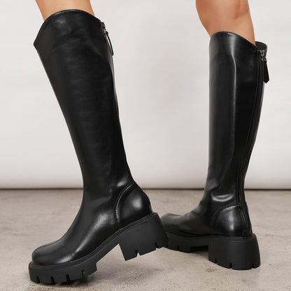 A stylish Faux Leather Chunky Heel Knee Length Boots for women. this piece adds a touch of elegance to your outfit - Brinxx Couture