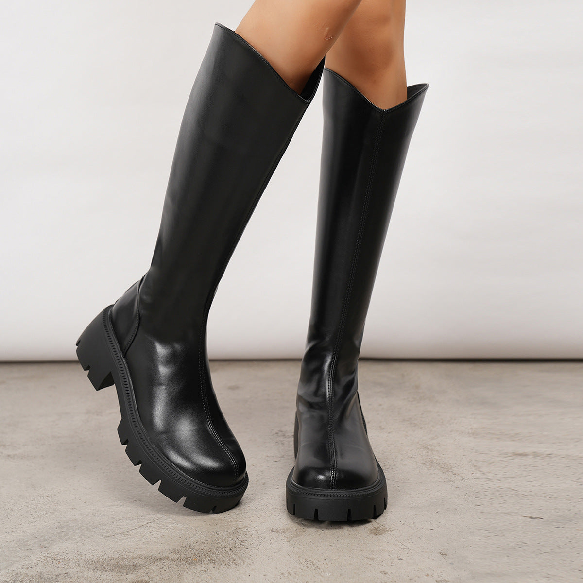 A stylish Faux Leather Chunky Heel Knee Length Boots for women. this piece adds a touch of elegance to your outfit - Brinxx Couture