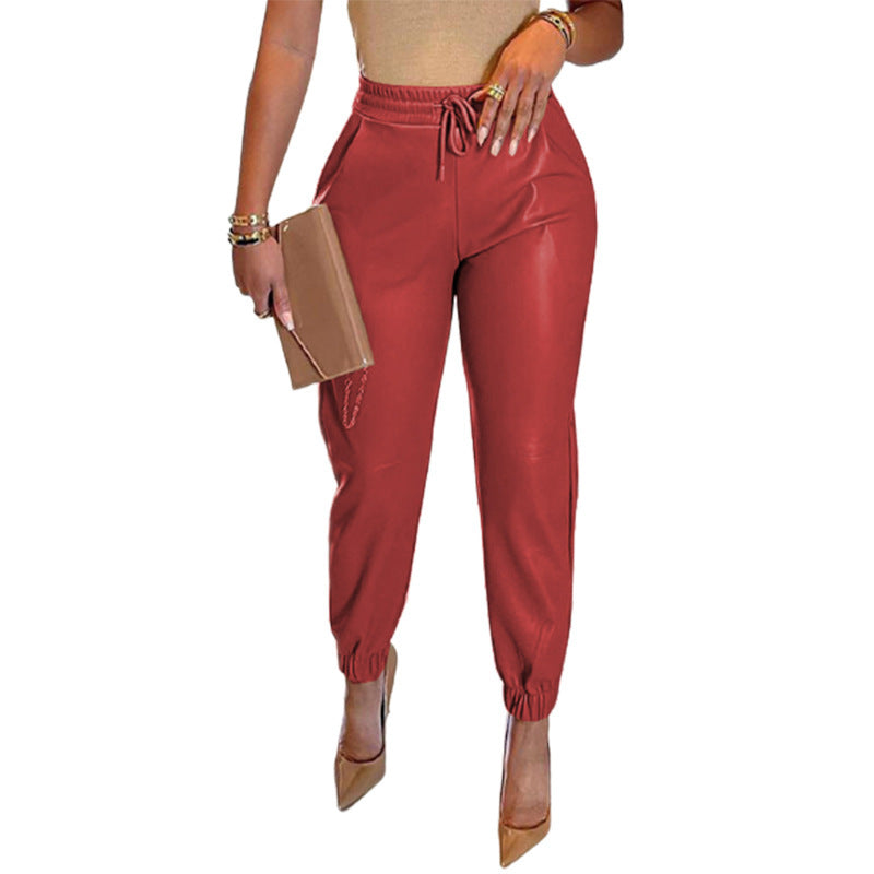 Faux Leather Drawstring Pants - Brinxx Couture