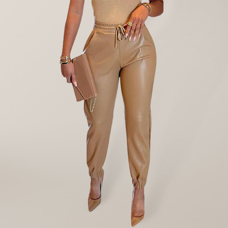 Faux Leather Drawstring Pants - Brinxx Couture