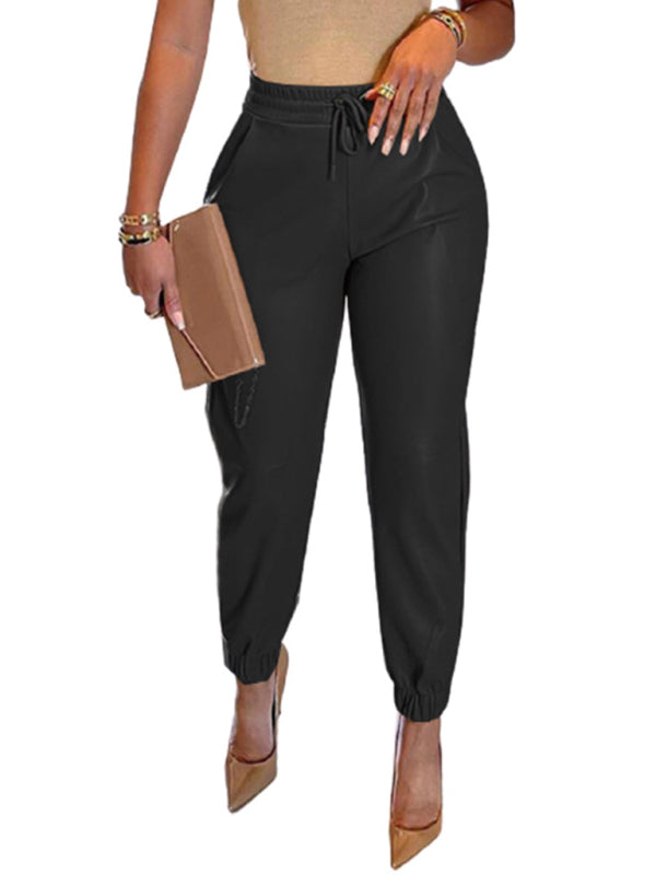 Faux Leather Drawstring Pants - Brinxx Couture