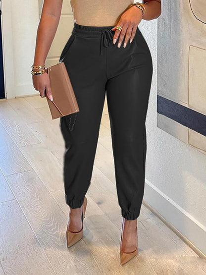 Faux Leather Drawstring Pants - Brinxx Couture