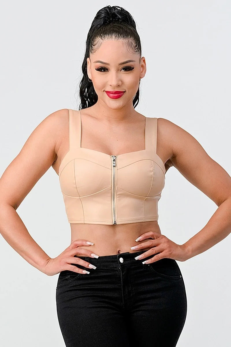 Faux Leather Sleeveless Cropped Top - Brinxx Couture