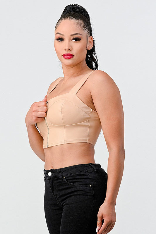 Faux Leather Sleeveless Cropped Top - Brinxx Couture