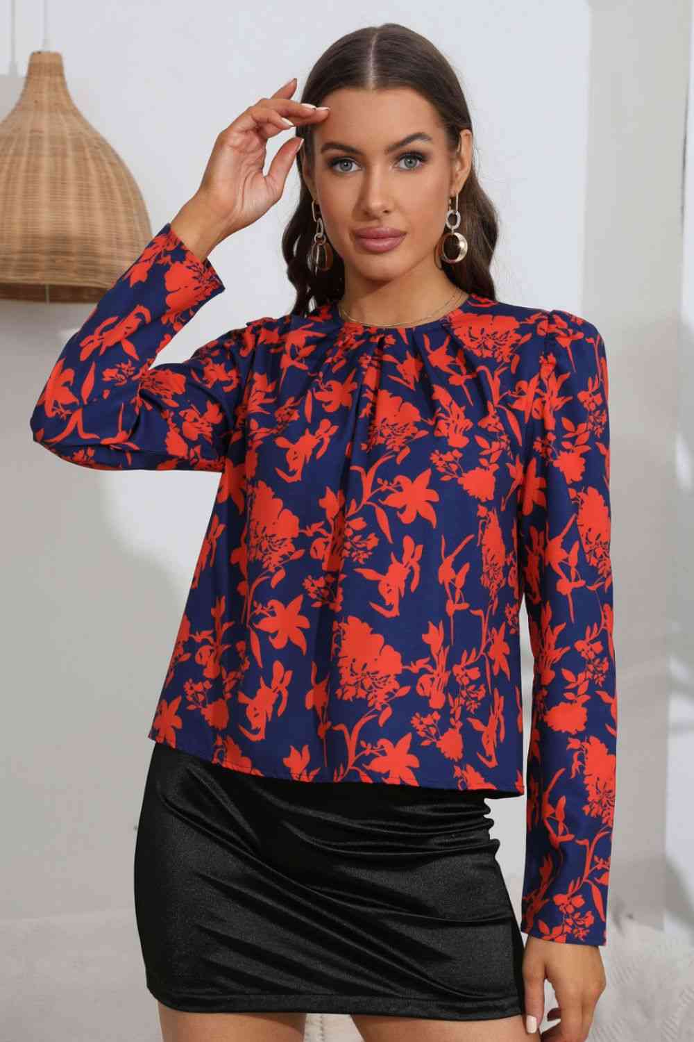 Floral Long Puff Sleeve Blouse - Brinxx Couture