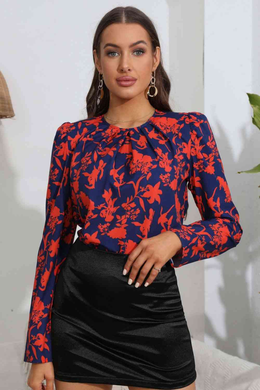 Floral Long Puff Sleeve Blouse - Brinxx Couture