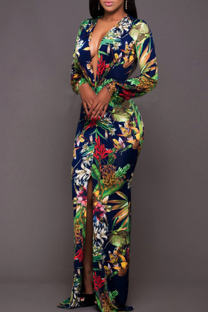 Floral Plunge Neck Maxi Dress - Brinxx Couture