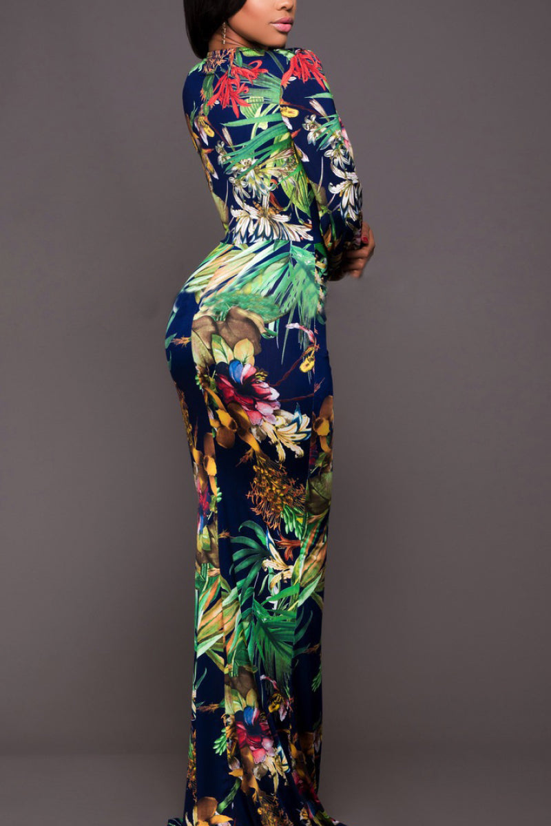 Floral Plunge Neck Maxi Dress - Brinxx Couture