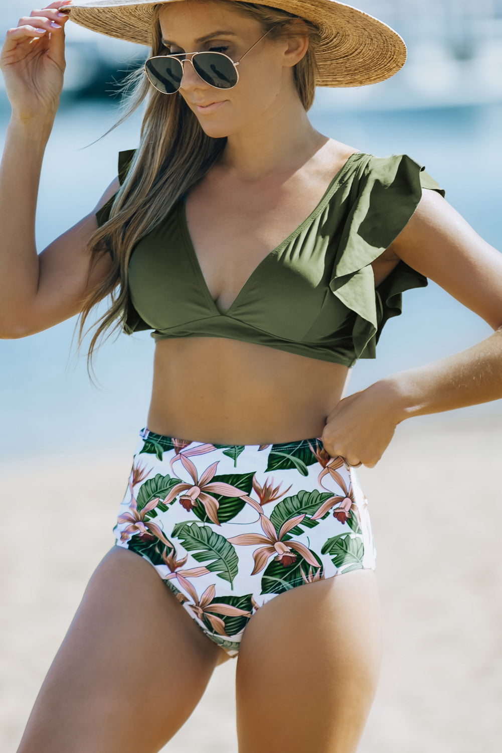 Floral Ruffled High Waist Bikini Set - Brinxx Couture