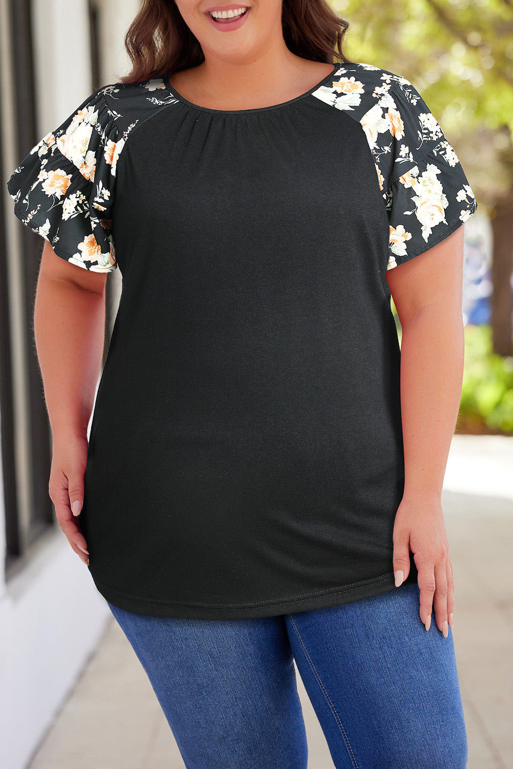 Floral Spliced Tee Shirt - Brinxx Couture