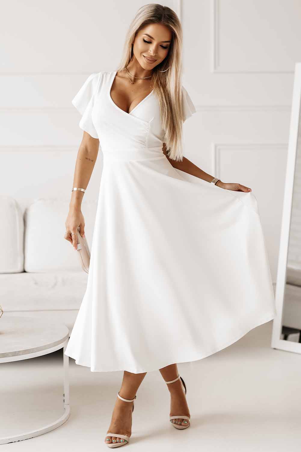 Flutter Sleeve Surplice Midi Dress - Brinxx Couture