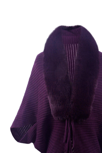 Fringe Detail Long Sleeve Ribbed Poncho - Brinxx Couture