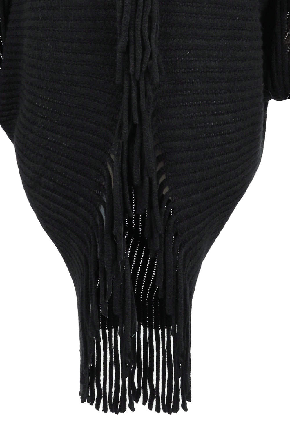 Fringe Detail Long Sleeve Ribbed Poncho - Brinxx Couture