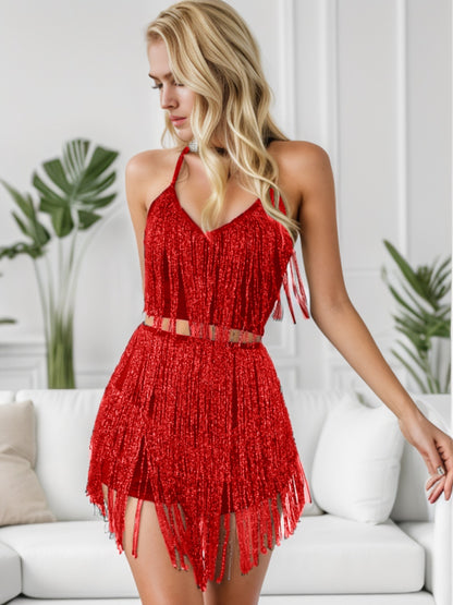 Fringe Halter Neck Top and Shorts Set - Brinxx Couture