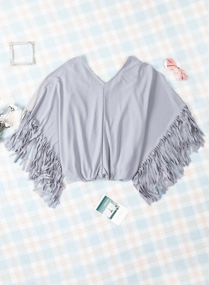 Fringe Trim Center Seam Dolman Sleeve Top - Brinxx Couture