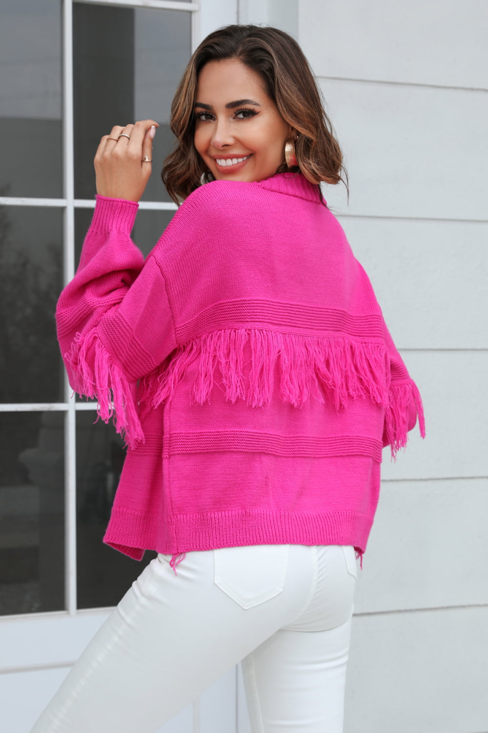 Fringe Trim Open Front Cardigan - Brinxx Couture