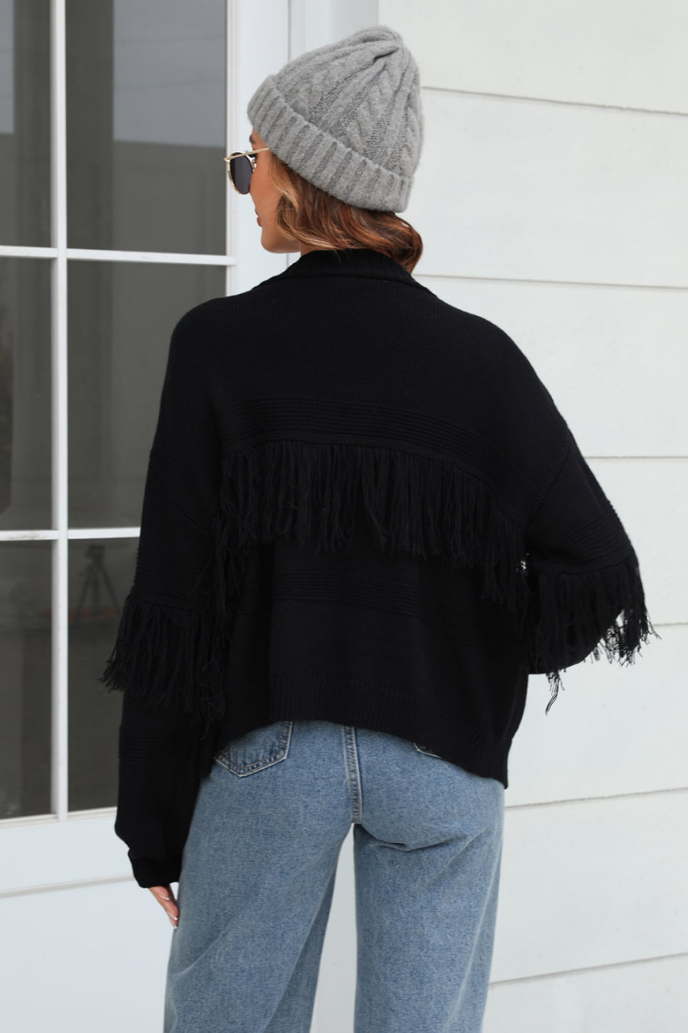 Fringe Trim Open Front Cardigan - Brinxx Couture