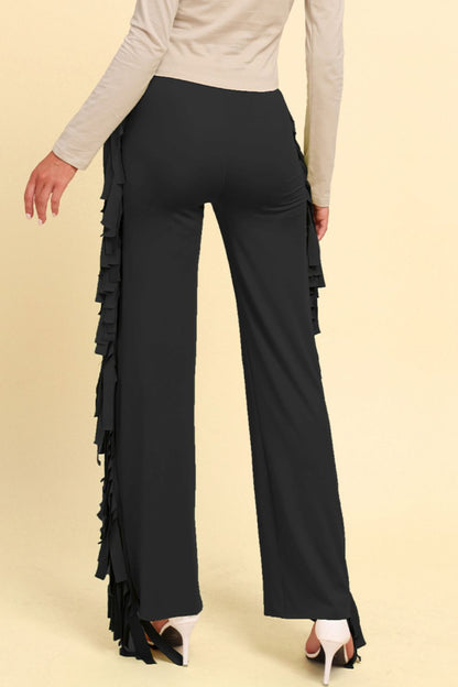 Fringe Trim Wide Leg Pants - Brinxx Couture