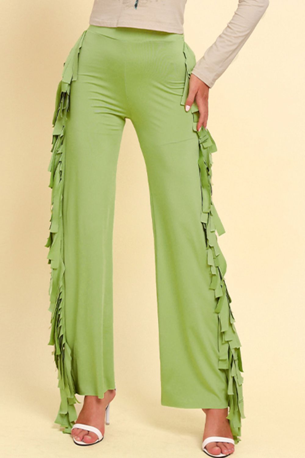 Fringe Trim Wide Leg Pants - Brinxx Couture