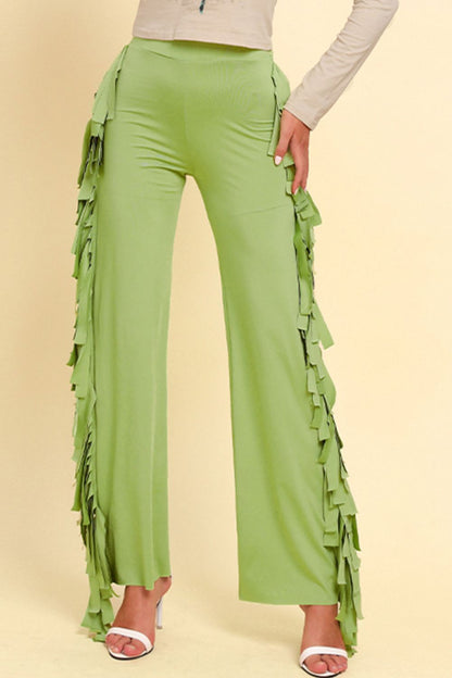 Fringe Trim Wide Leg Pants - Brinxx Couture