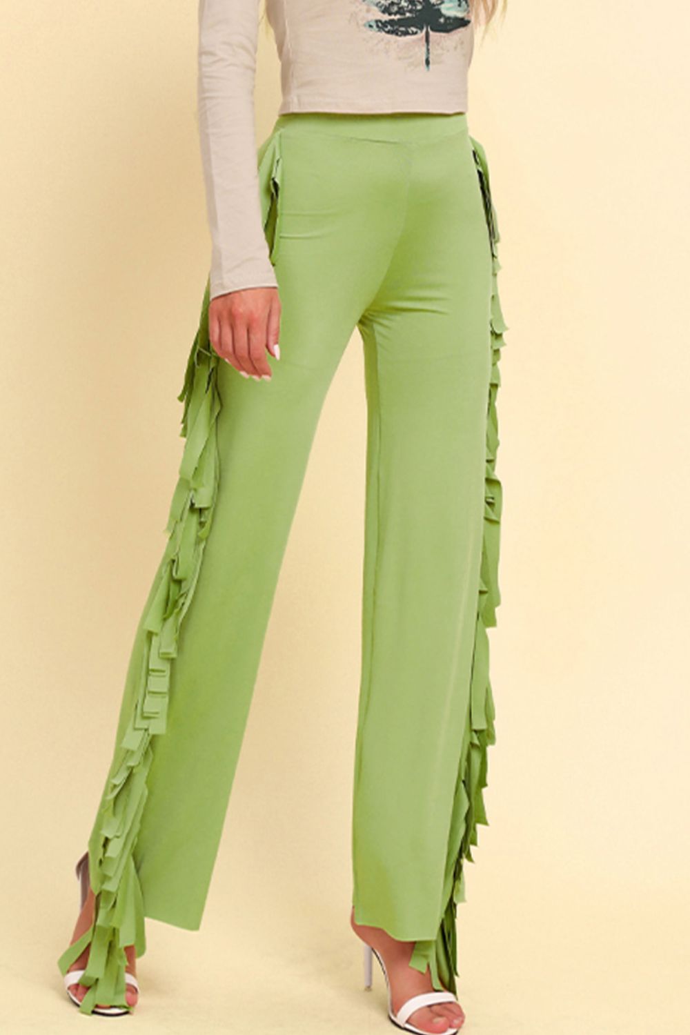 Fringe Trim Wide Leg Pants - Brinxx Couture