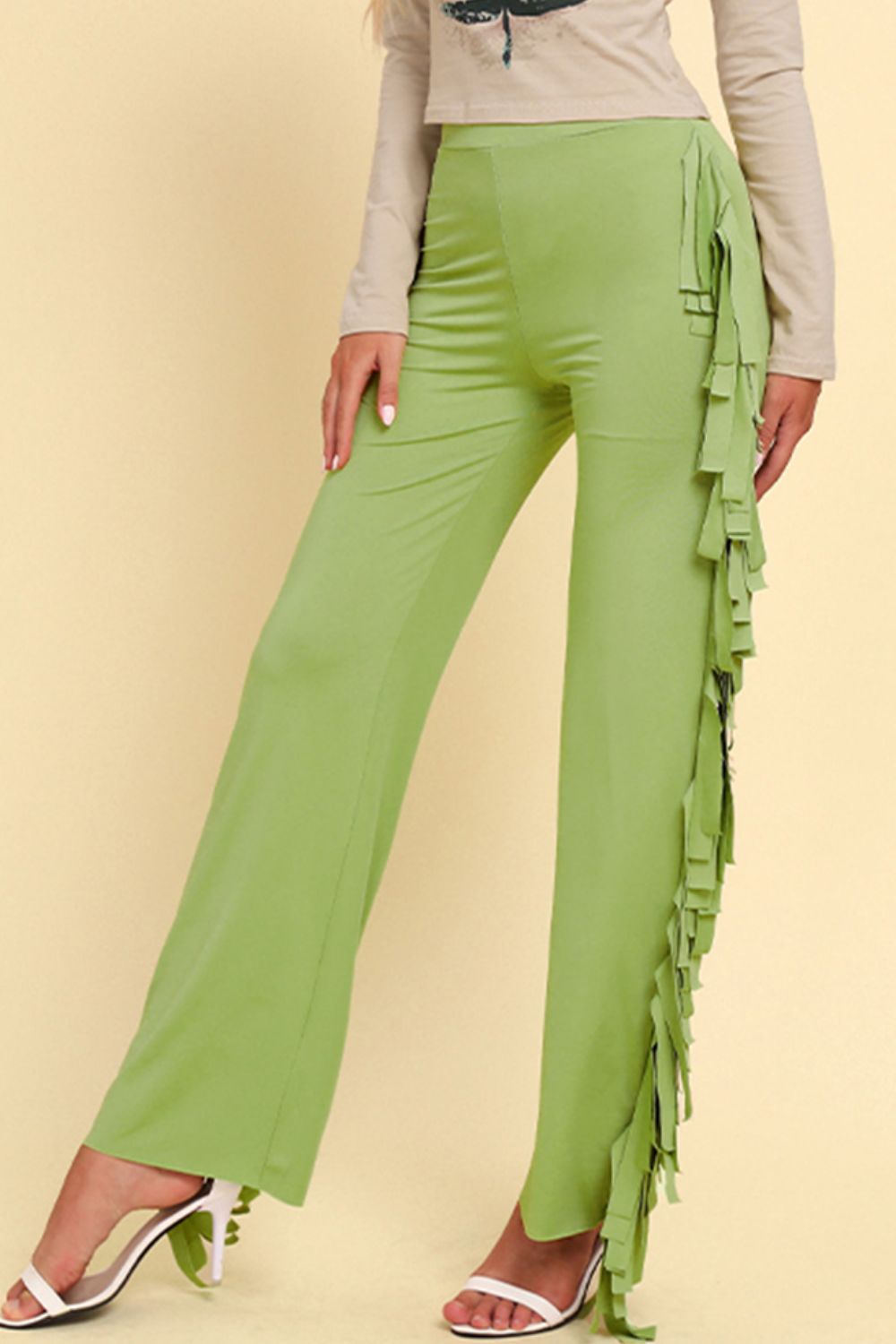 Fringe Trim Wide Leg Pants - Brinxx Couture