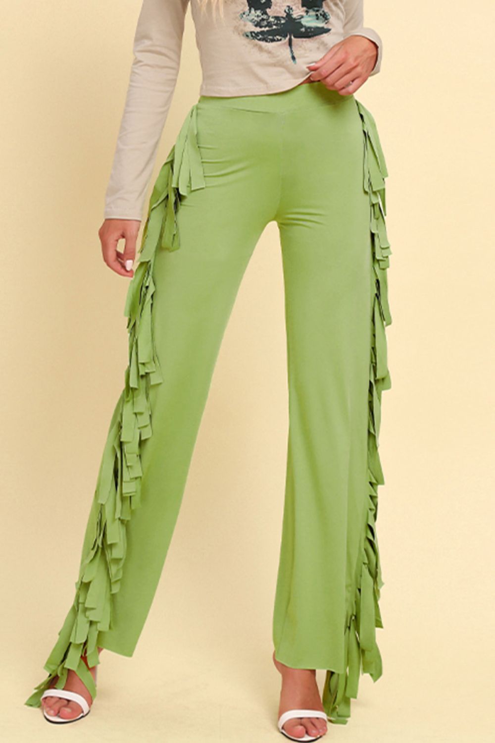 Fringe Trim Wide Leg Pants - Brinxx Couture