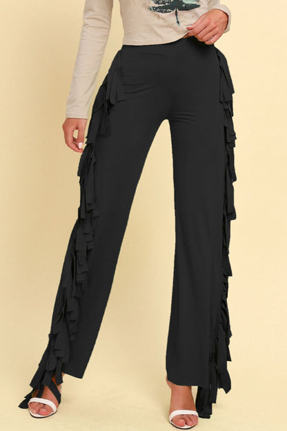 Fringe Trim Wide Leg Pants - Brinxx Couture