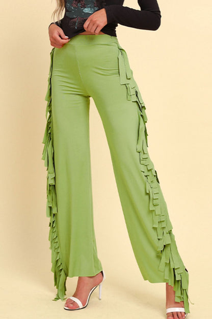 Fringe Trim Wide Leg Pants - Brinxx Couture