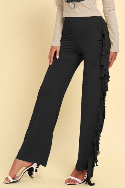 Fringe Trim Wide Leg Pants - Brinxx Couture