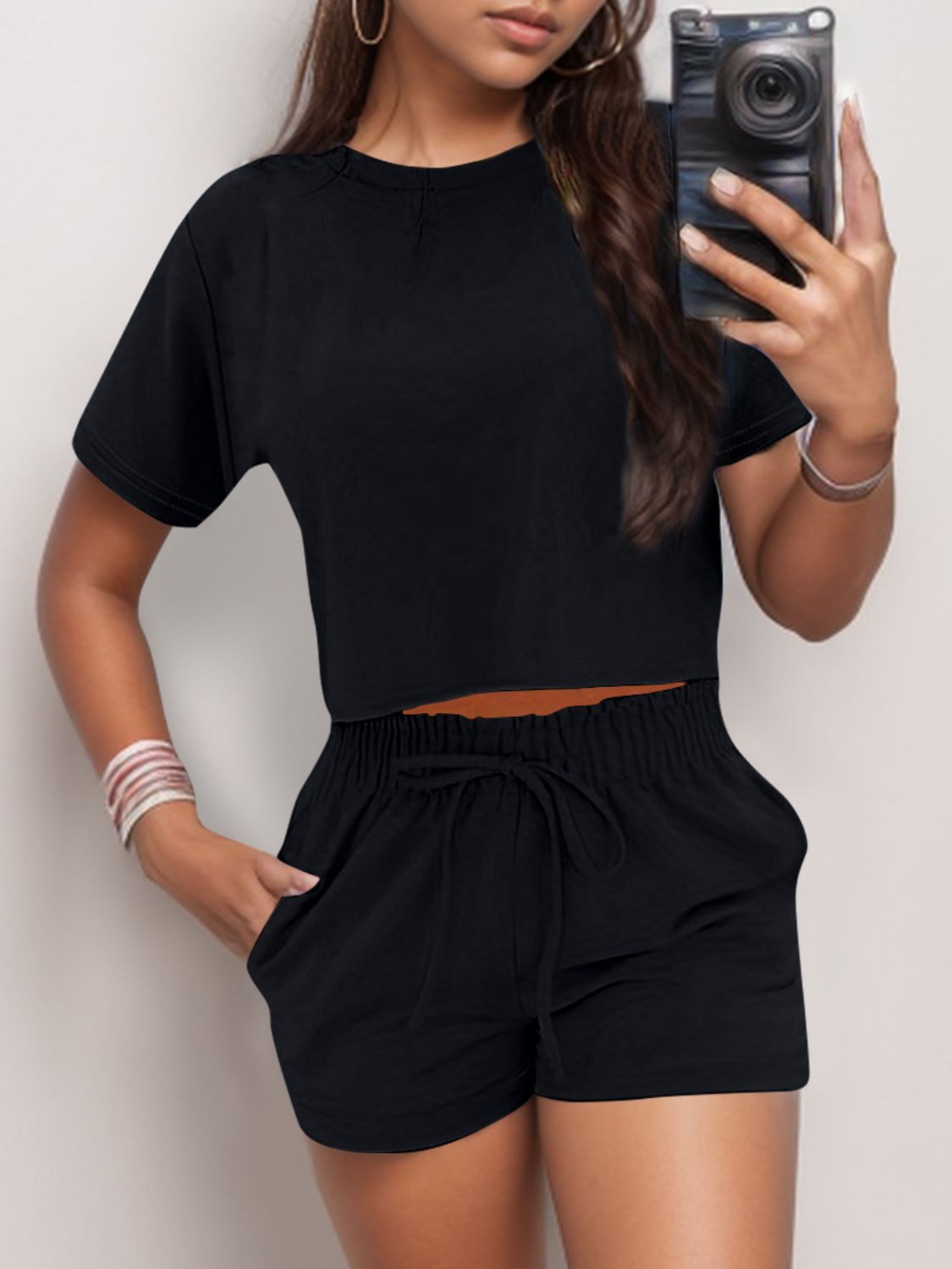 Full Size Round Neck Short Sleeve Top and Shorts Set - Brinxx Couture