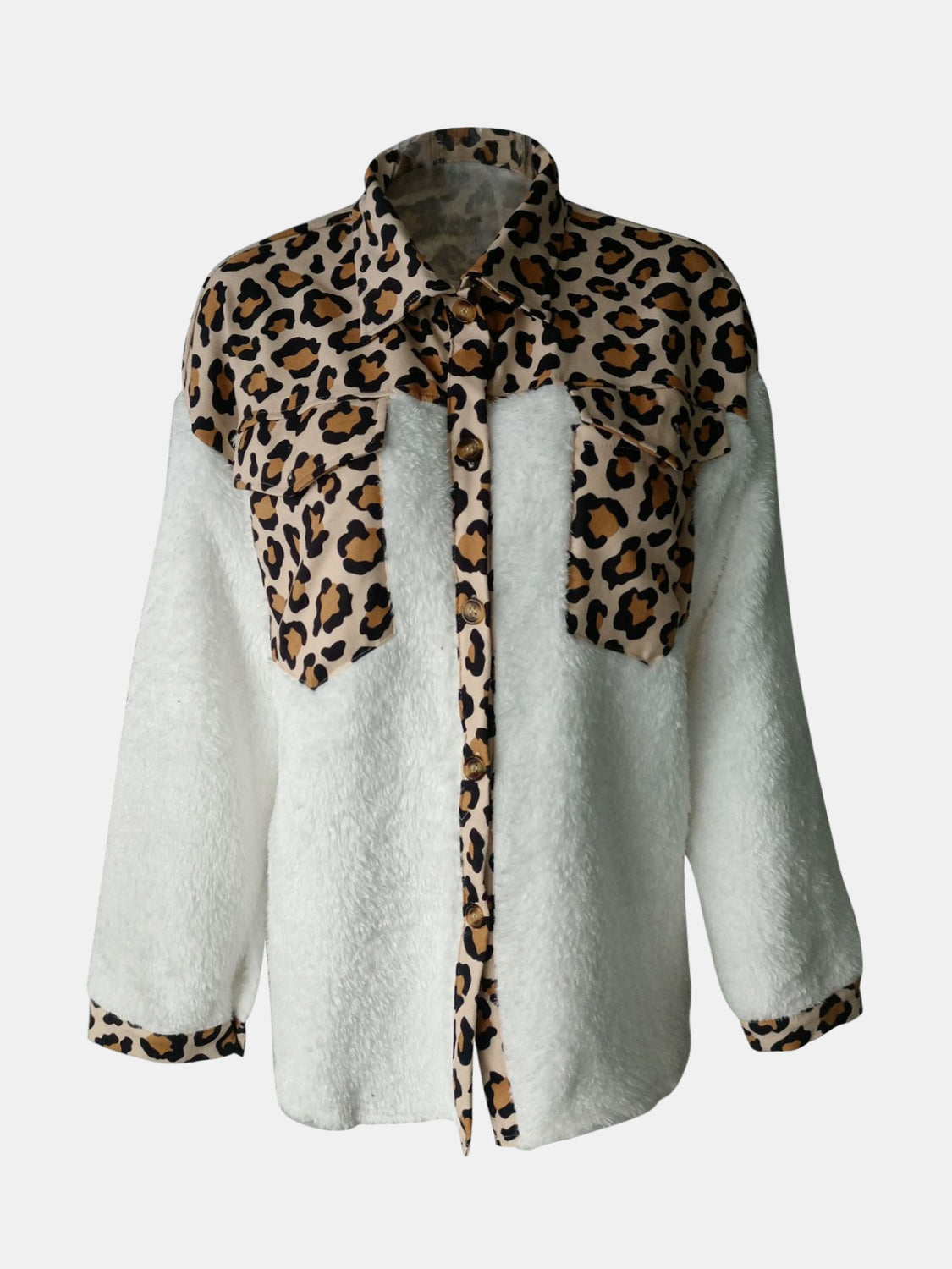 Fuzzy Button Up Long Sleeve Jacket - Brinxx Couture