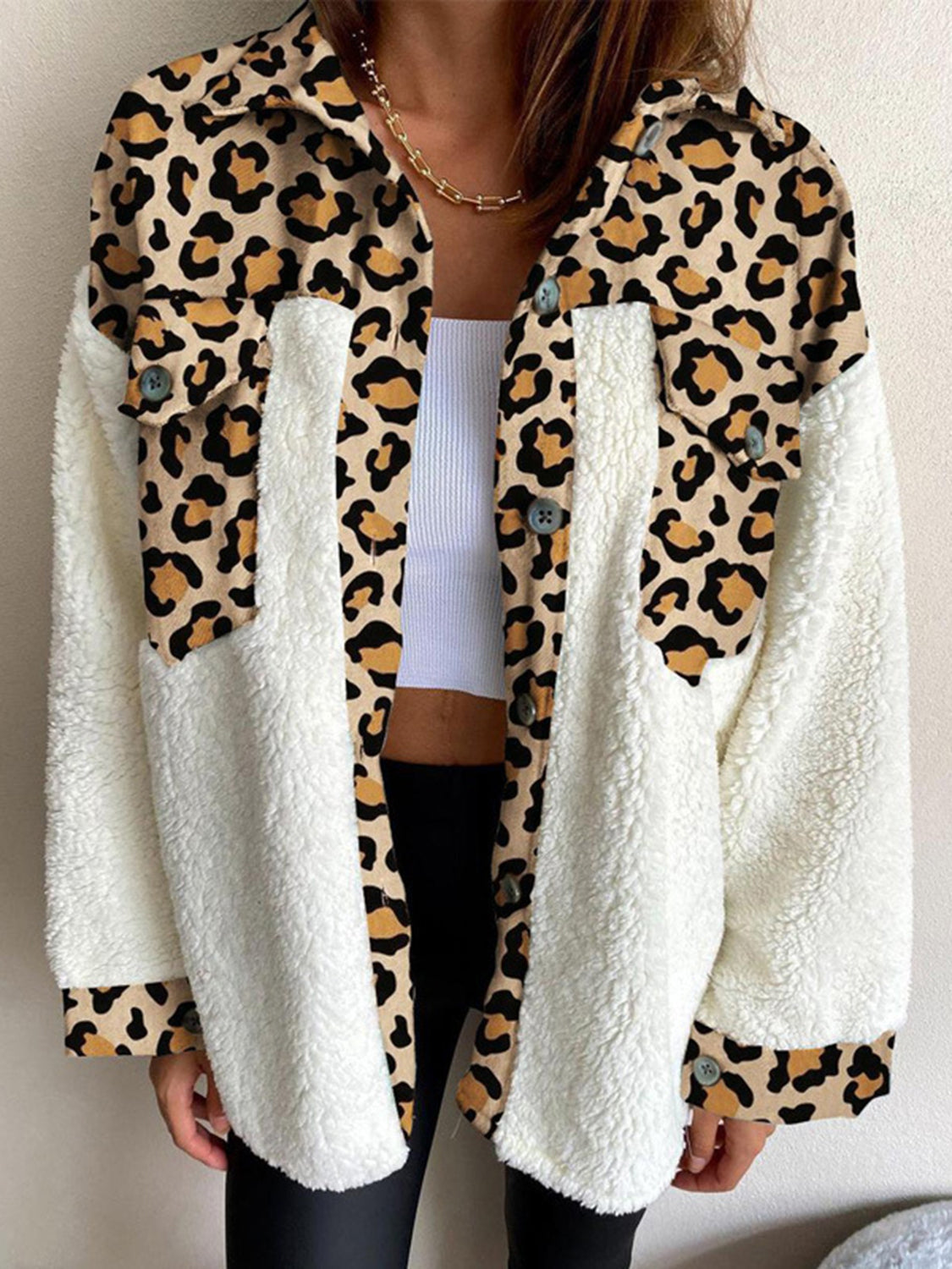 Fuzzy Button Up Long Sleeve Jacket - Brinxx Couture