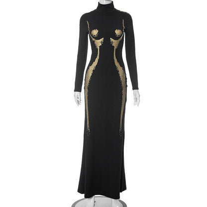 Gold Body Print Maxi Dress - Brinxx Couture