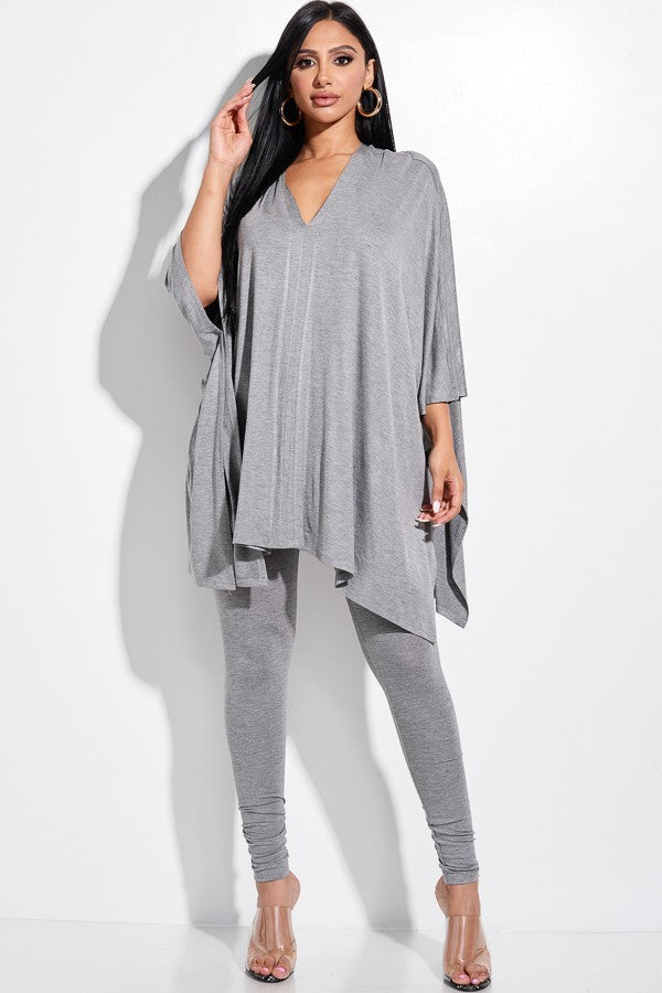 Gray Cape Top And And Leggings 2 Piece Set - Brinxx Couture