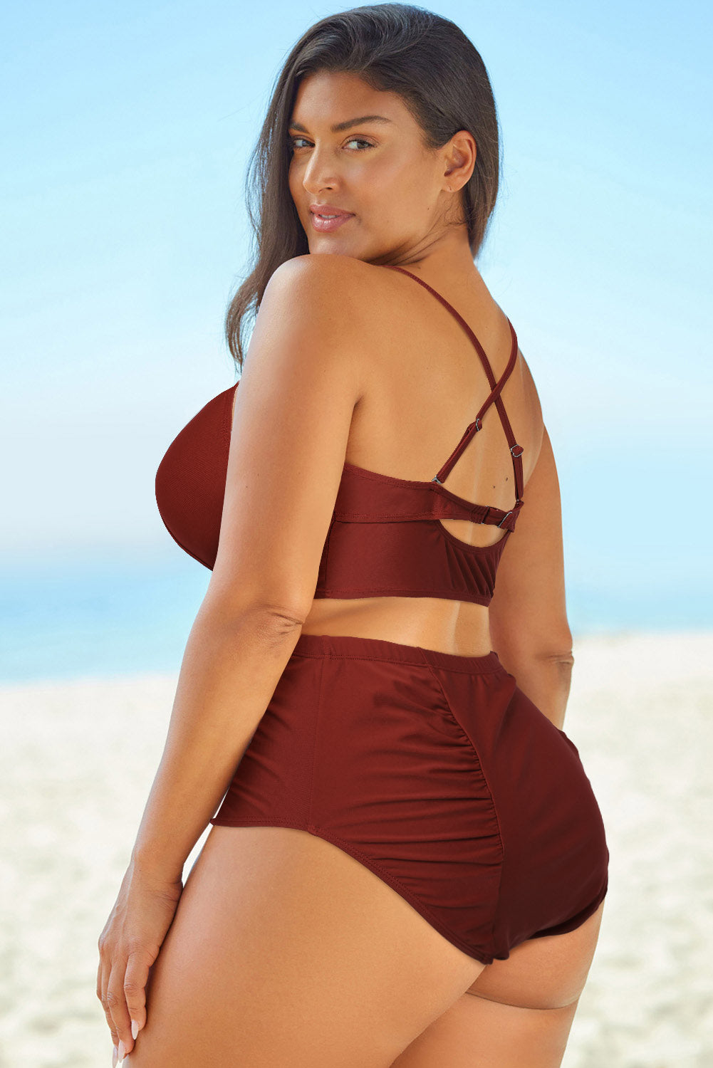 Halter Neck Crisscross Ruched Two-Piece Swimsuit - Brinxx Couture