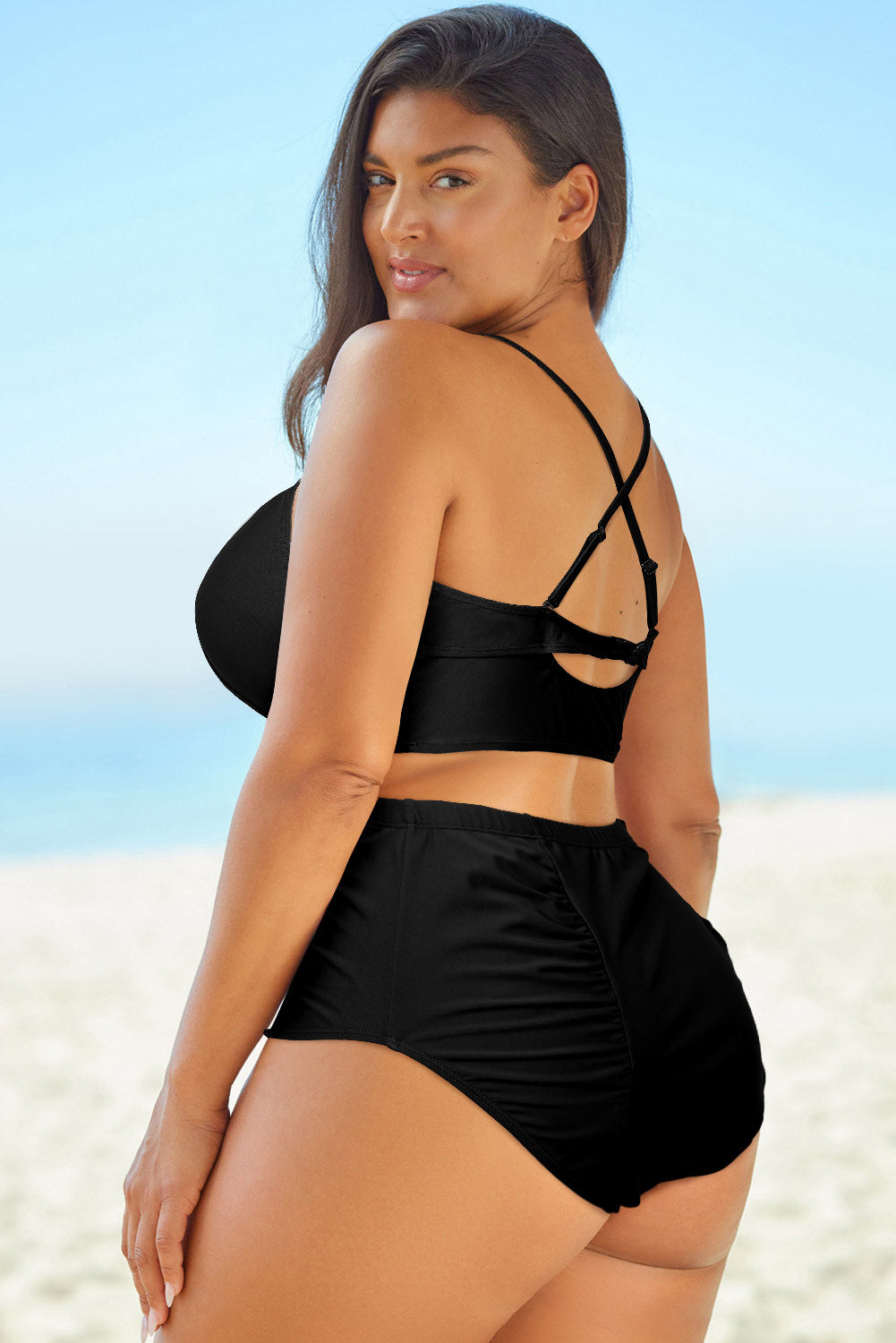 Halter Neck Crisscross Ruched Two-Piece Swimsuit - Brinxx Couture