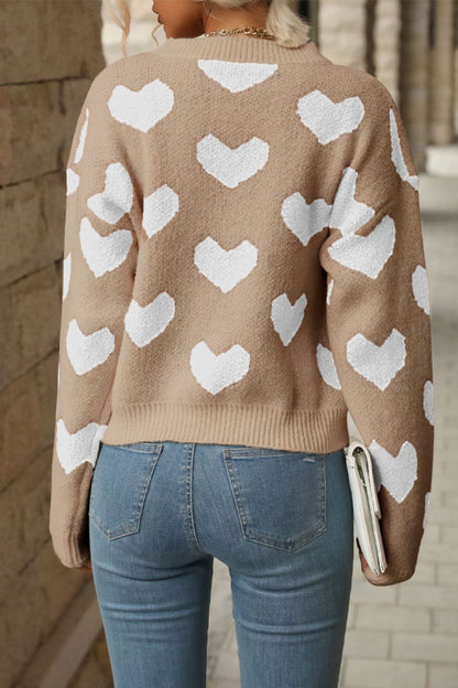 A stylish Heart Pattern Dropped Shoulder Sweater for women. this piece adds a touch of elegance to your outfit - Brinxx Couture