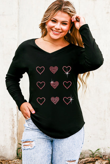 Heart V-Neck Long Sleeve Tee - Brinxx Couture